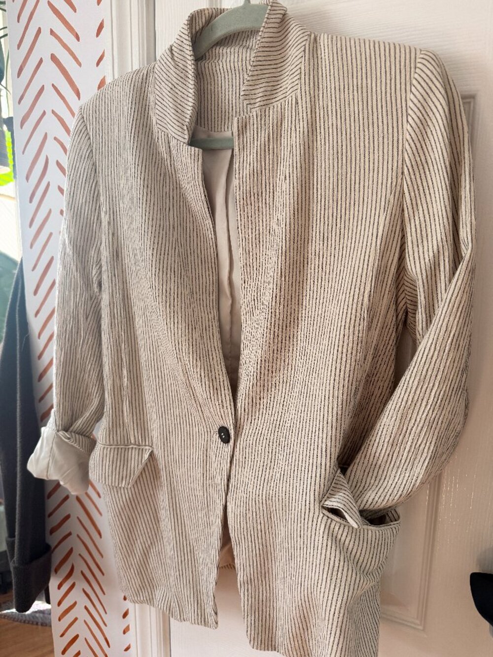 H&M Linen-Blend Striped Blazer